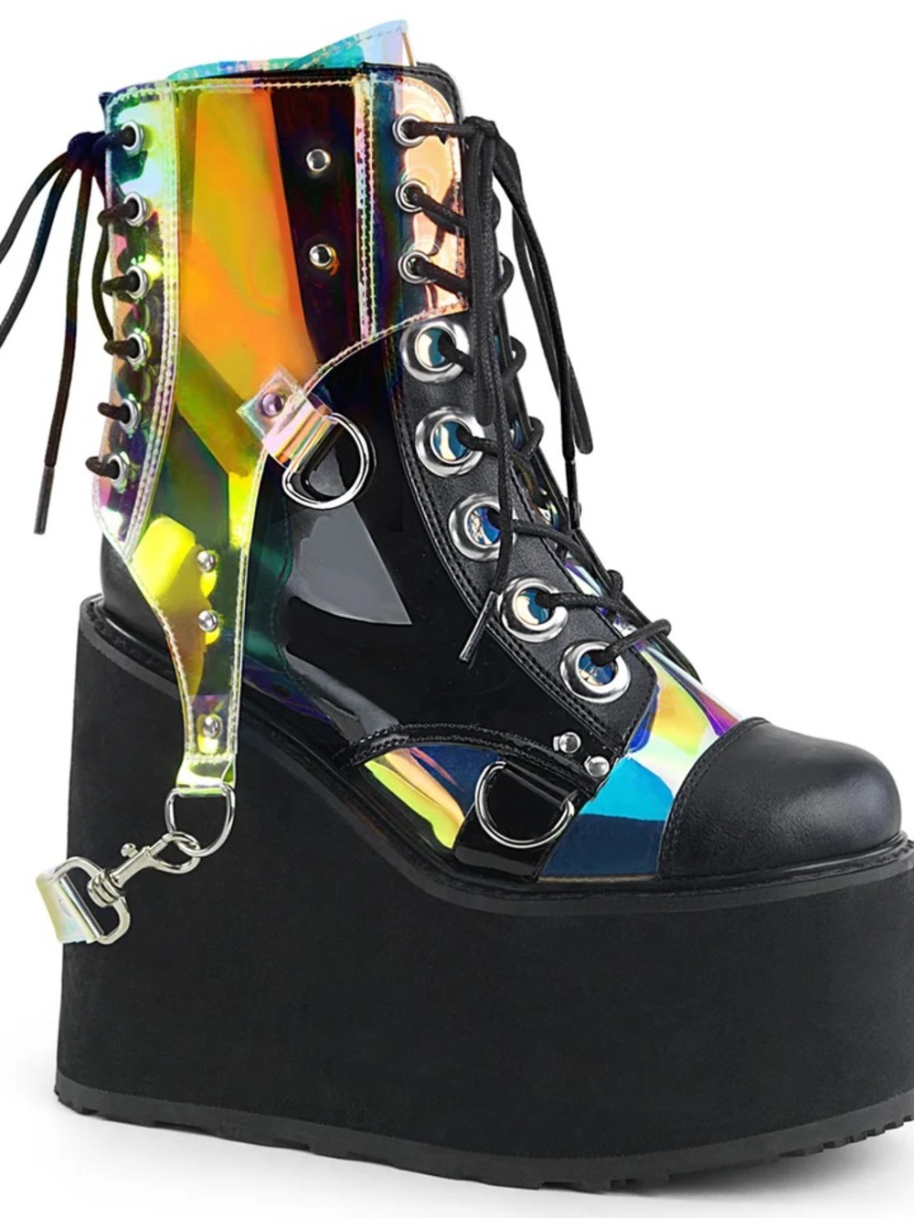 Brand new Demonia Swing Holographic Black Platform Lace-Up Ankle Boots